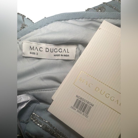 Mac Duggal 93649 Blue Beaded Midi Dress Empire Waist Cap Sleeve Size 2 NWT - Picture 6 of 6